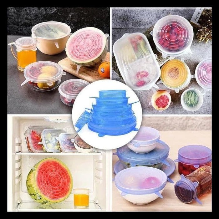 Set Silikon Elastis Penutup Makanan Silikon 6 In 1 Elastis Food Cover Silicone Mangkok Gelas Reusable Murah - Silikon Elastis Penutup Mangkok Wadah Makanan - Food Cover Lentur SilikonA Set 6