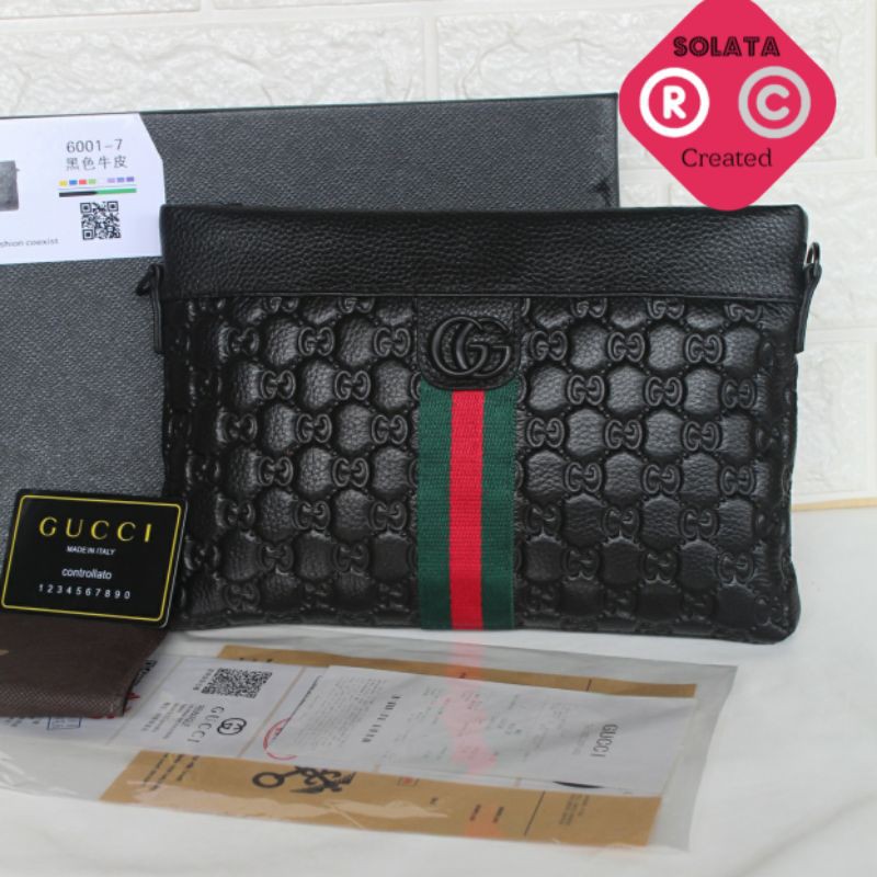 Handbag pria wanita gucci - Clutch kulit asli premium BLACK free Box