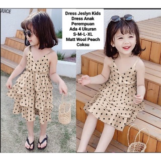 Dress Anak Perempuan Tali Pundak Motif Polkadot/Dress Jeslyn Kids 1-5 Tahun Matt Wool Peach