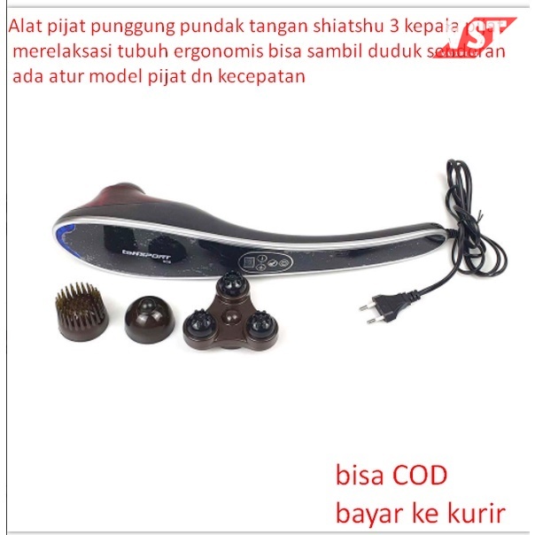 Alat pijat punggung pundak tangan shiatshu 3 kepala pijat merelaksasi tubuh ergonomis bisa sambil du