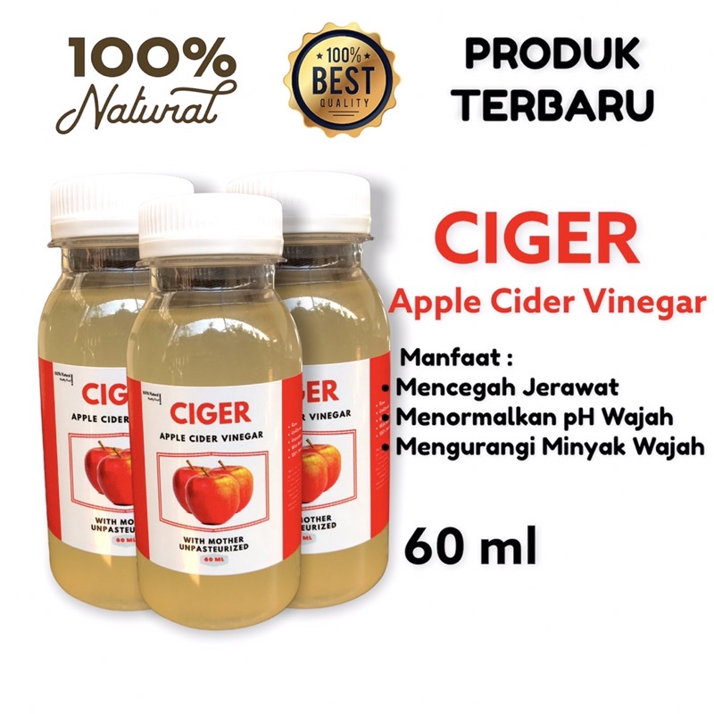 3 Botol Ciger Apple Cider Vinegar 60 ml Toner Cuka Apel Alami Organik Untuk Wajah Berminyak Original 100% Halal