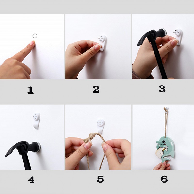 [ Multi Function White Plastic Invisible Wall Mount Hook ][ Painting Photo Frame Hook ][ Clothes Hats Towels Keys Invisible Nail Hook]