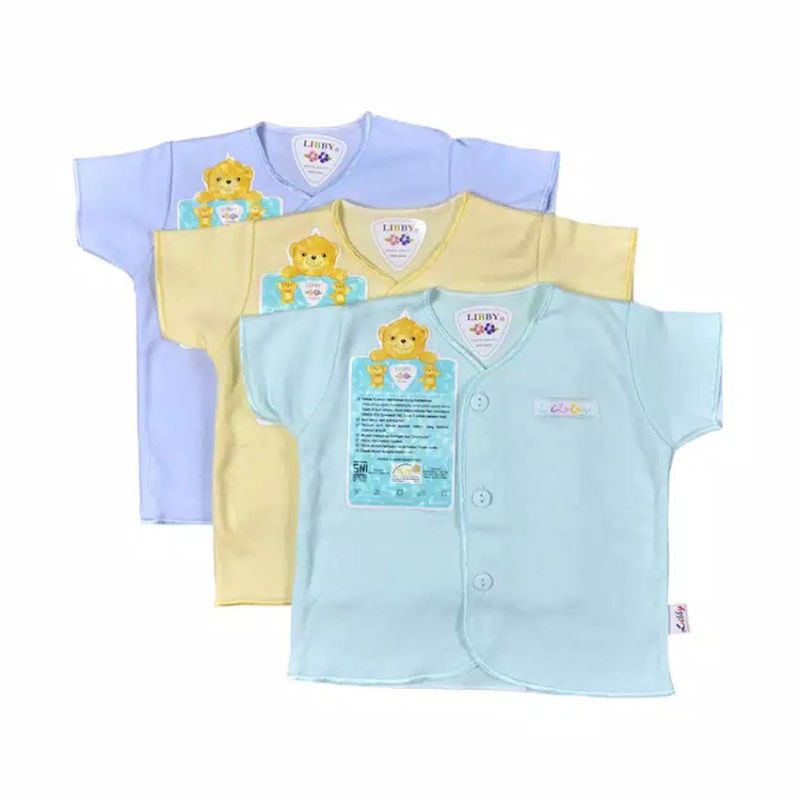 Libby Baju Pendek Atasan Polos Warna Isi 4 Pcs  | Baju Pendek Bayi Kancing Depan | New Comfy Kancing