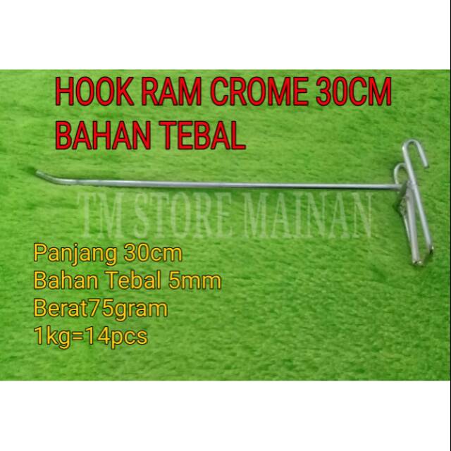 Hook Ram Single Crome 30cm Tebal Display Gantungan Dinding