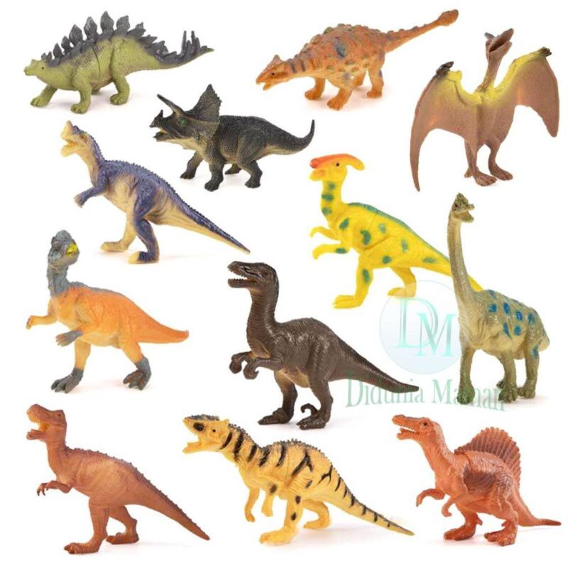 Dinosaurus Karet Mainan Edukasi Anak Laki Laki Perempuan Figure Dino Koleksi Play Set Isi 12 Pcs