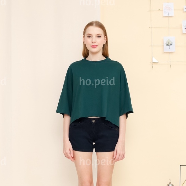 OVERSIZED CROP TEE  UNFINISHED COMBED PREMIUM 30S CROP TOP BASIC (DARK GREEN HIJAU BOTOL) SHIRT