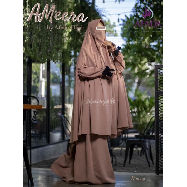 [Ready] Afada Hijab_Ameera Set Gamis Dress Syari Bolong Tangan Jumbo Pad Antem