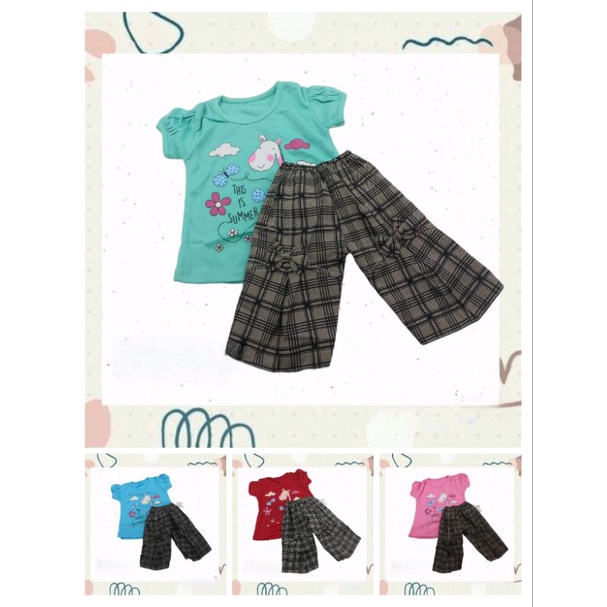 Setelan Anak Perempuan Celana Kotak Kotak