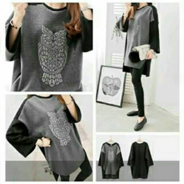 BLUS JUMBO Blooming OWL / blus jumbo wanita / blus warna abu / blus bagus murah