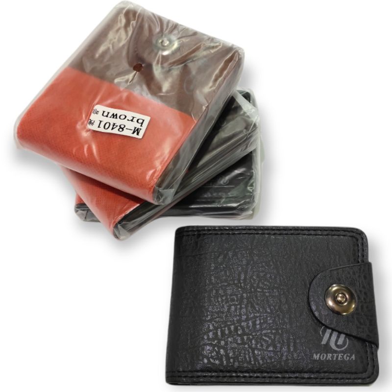 Dompet Pria Lipat Mortega Kancing M-8402 || Dompet Kukit PU Import-Mortega 8402 Black