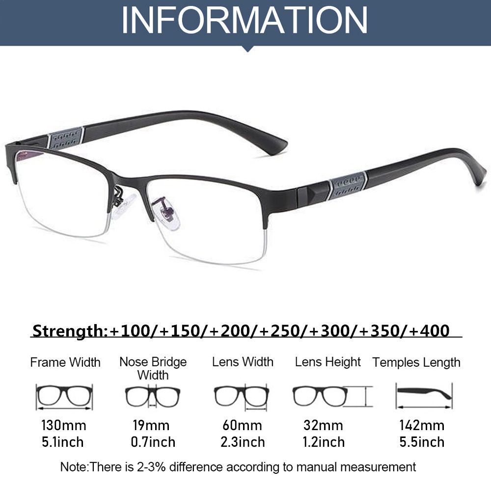 ROW Office Business Reading Glasses Men Eye Protection Ultra Light Glasses Fashion Classic Half Frame Vintage Simple Anti-Blue Light/Multicolor