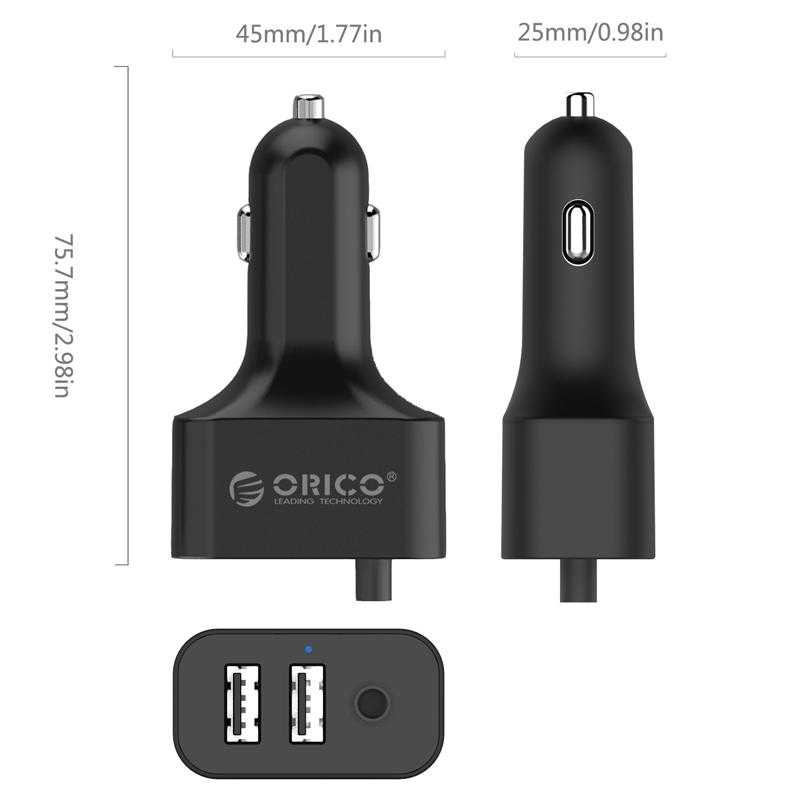 Orico Car Charger 2 Port 52W with Extension 3 Port QC3.0 - UCP-5P-Hitam