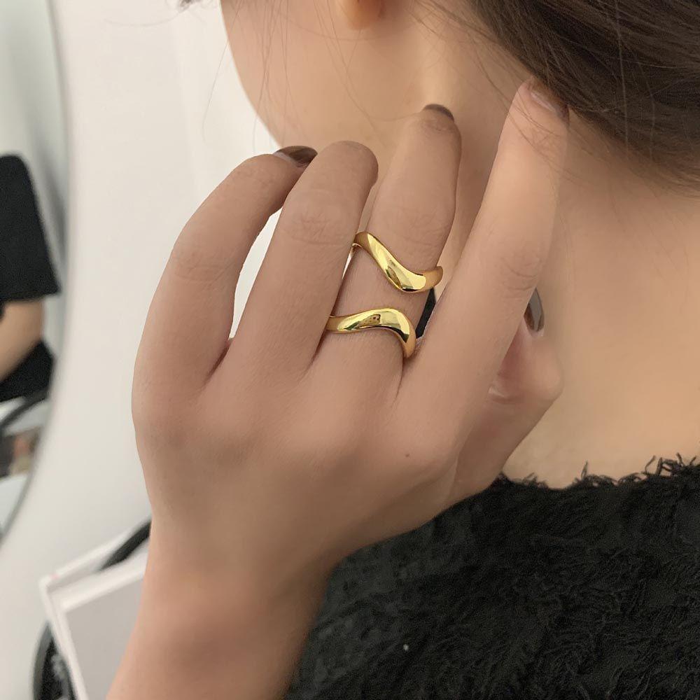 Mxbeauty Wanita Pembukaan Cincin Punk Hadiah Untuk Gadis Cincin Ganda Temperamen Vintage Tidak Teratur Rings