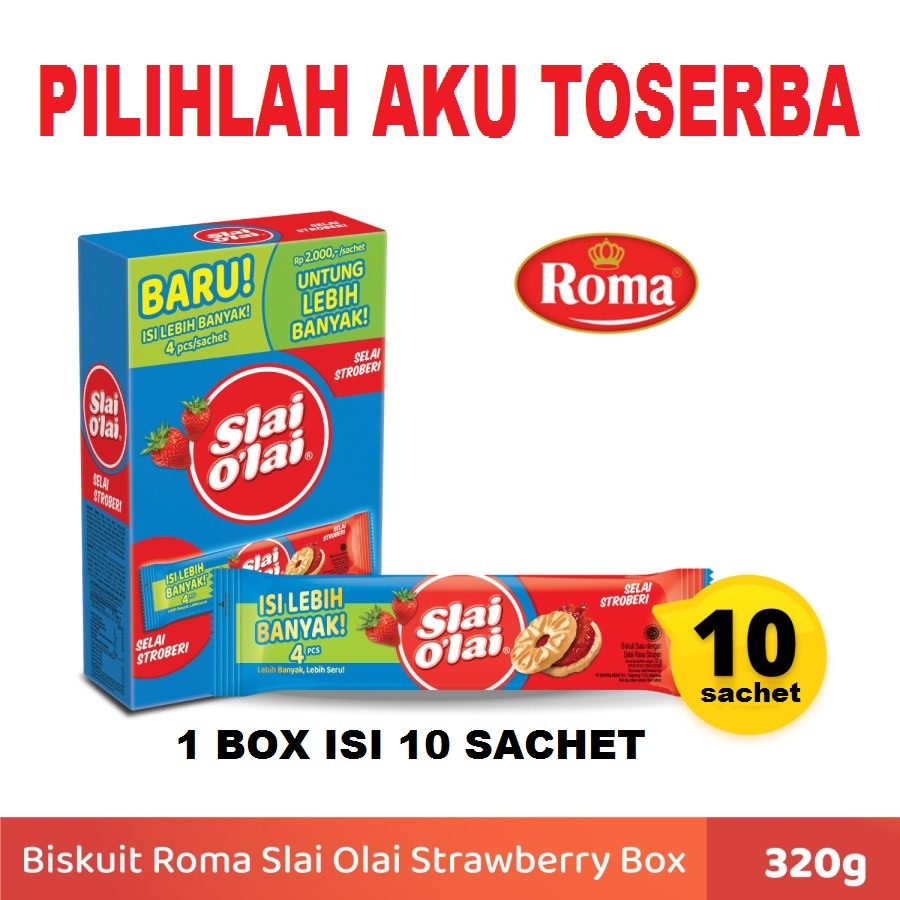 Biskuit Roma Slai O'lai Strawberry / Slai Olai Stroberi Box @32 gram (HARGA 1 DUS ISI 12 BOX)