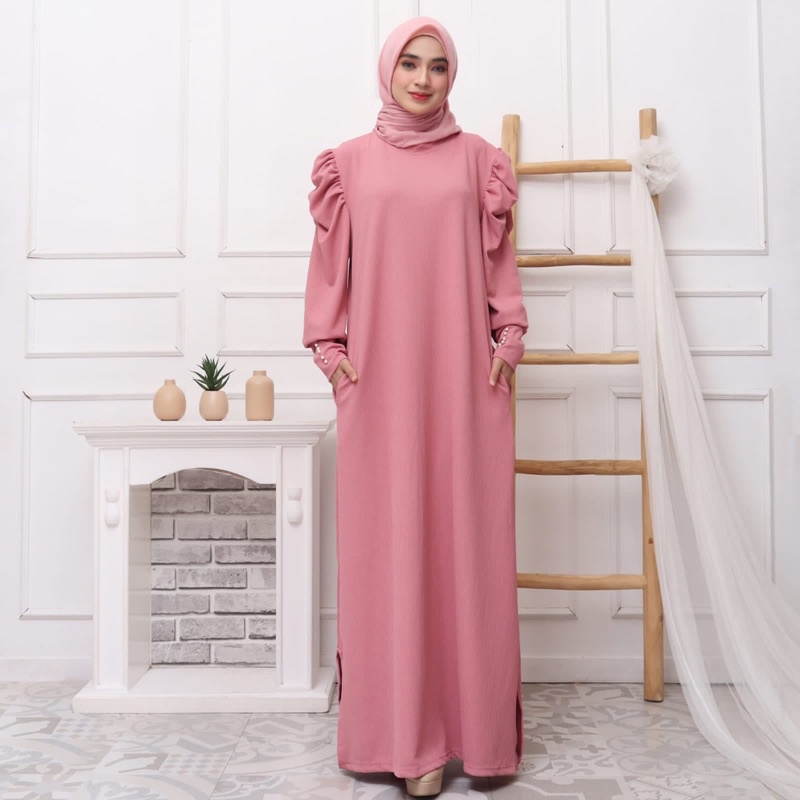 GAMIS CITRA RAJUT TANGAN BALON KERUT KNIT JUMBO XXL MUSLIM BIGSIZE MUTIARA MELAR MAXY MURAH