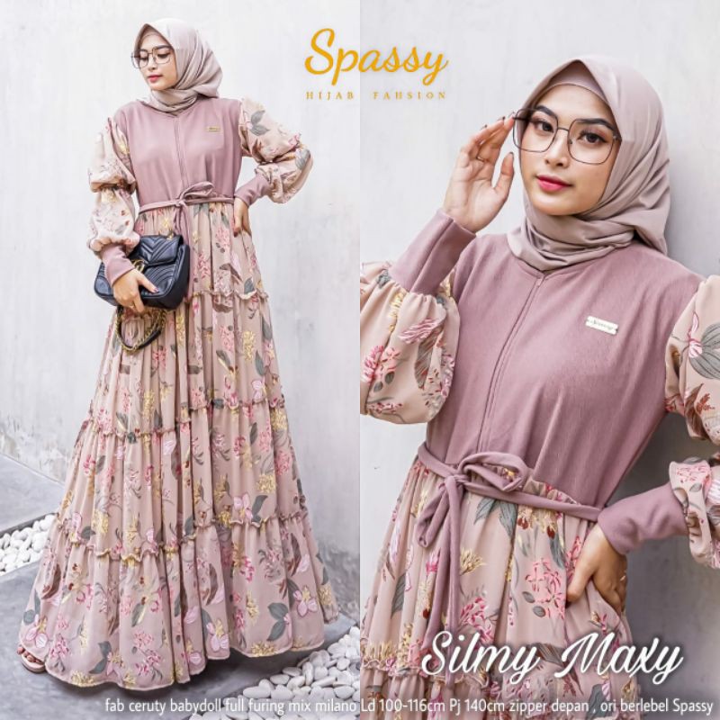 Dress Maxy Bahan Ceruty Babydoll Full Furing  Original Spassy Silmi Maxy