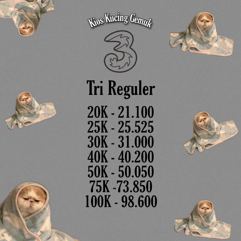 PULSA TRI/THREE REGULER MURAH 20K-100K - Kios Kucing Gemuk