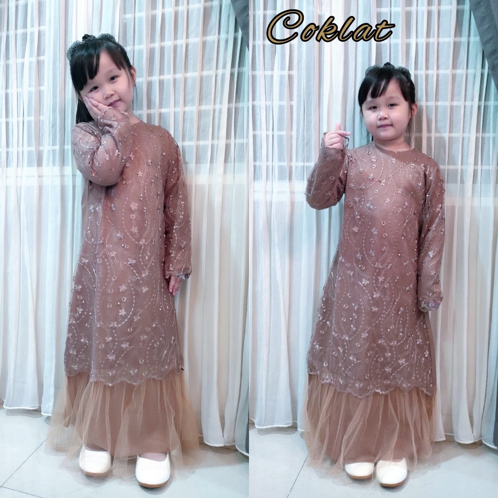 Kid Aldine Baju Gamis Brukat Tile Anak/ Gamis Pesta Anak/ Couple Ibu Anak Usia 3-12 Tahun