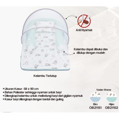 [2 kg] Omiland Kasur Bayi Lipat Bumper + Kelambu Sloth Series - OB21151-2