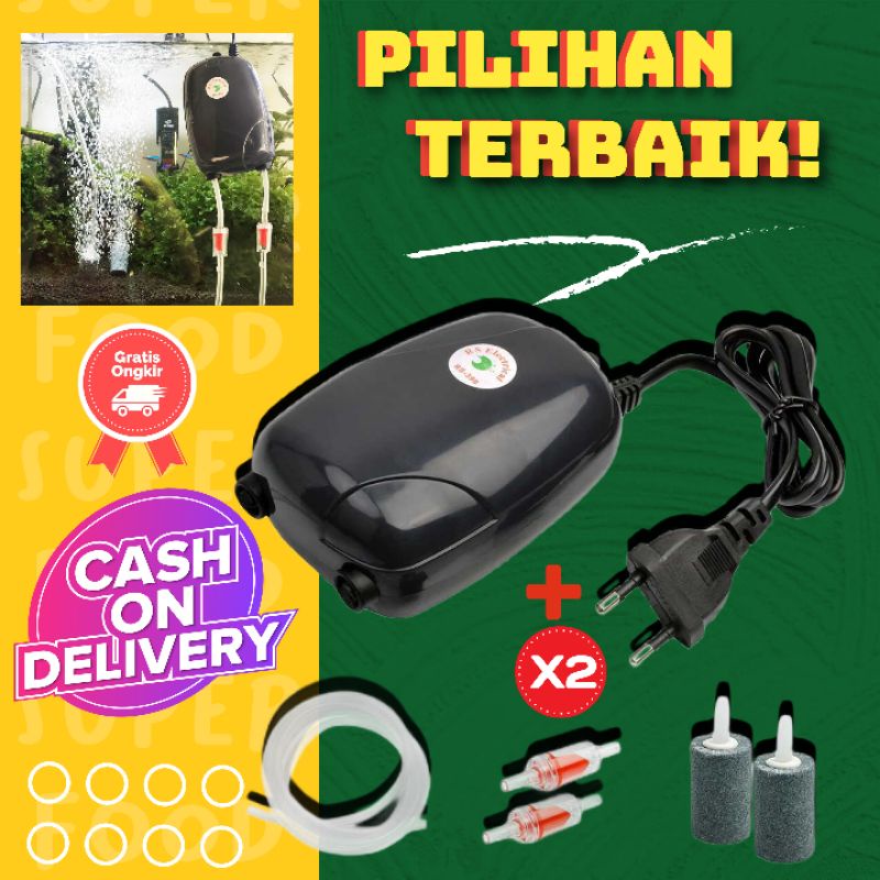 pompa udara aquarium elektrik air kolam ikan mini oxigen Pump Double Outlet 5W - RS390