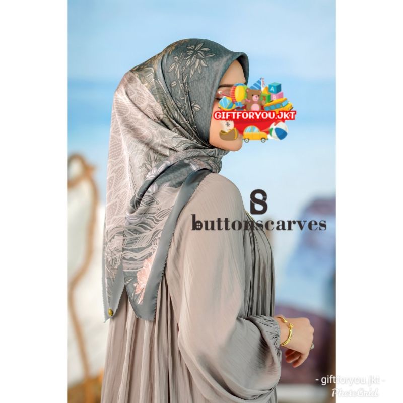 Buttonscarves Nusantara Satin Square Jilbab Hijab Button Scarves Volcano Kerudung Premium Scarf Ori