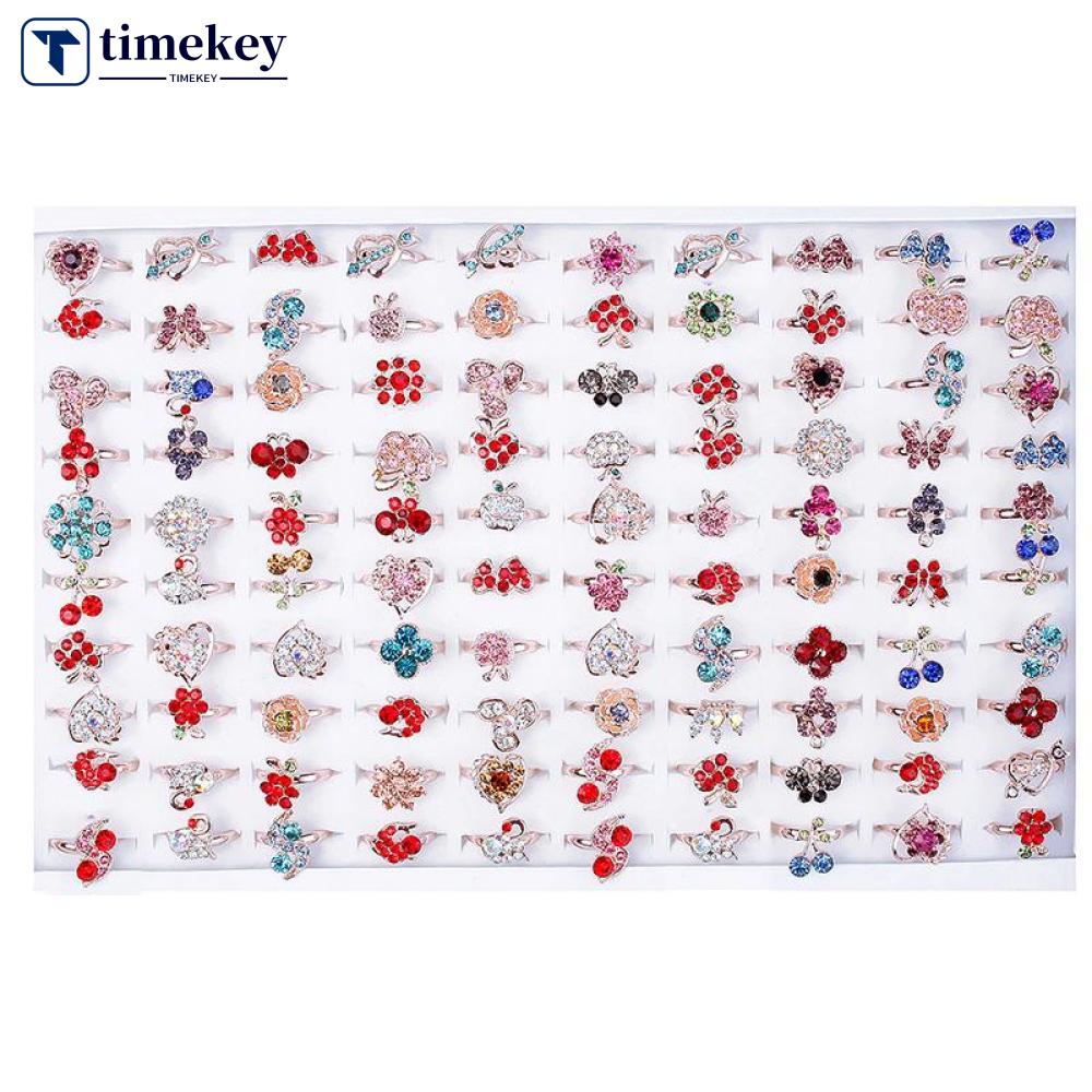 Timekey 1pc Cincin Lapis Emas Hias Kristal Imitasi Adjustable Untuk Anak Perempuan A7K3