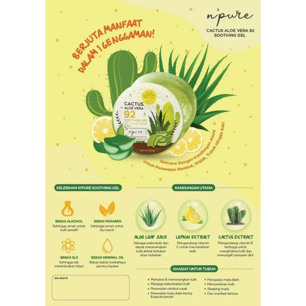 Npure / N'Pure Cactus Aloe Vera Soothing Gel BPOM Original