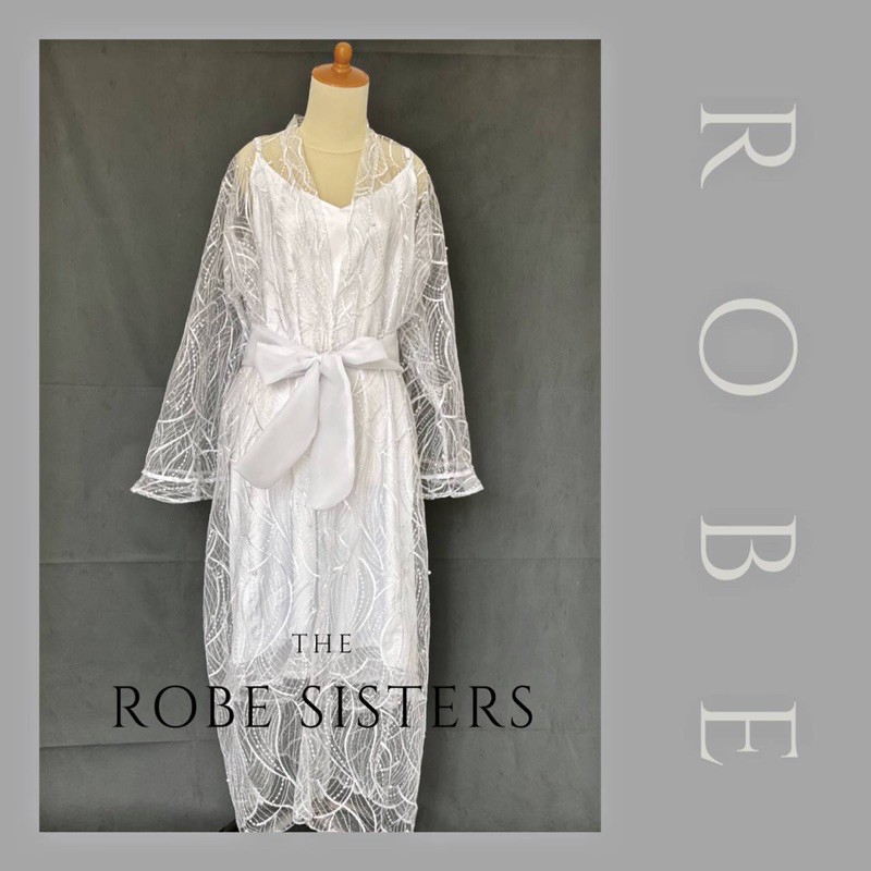 samantha robes kimono wedding maternity photoshoot brides kimono full lace satin reguler/ big size