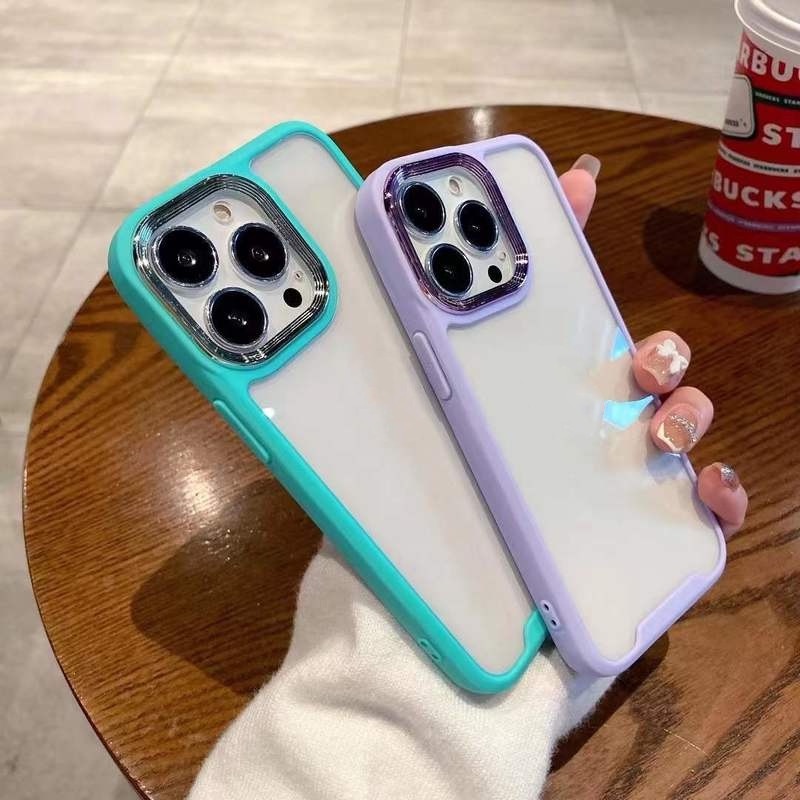 Hard Case Transparan Frame Kamera Bahan Metal Untuk IPhone 11 12 13 Pro X XS Max XR