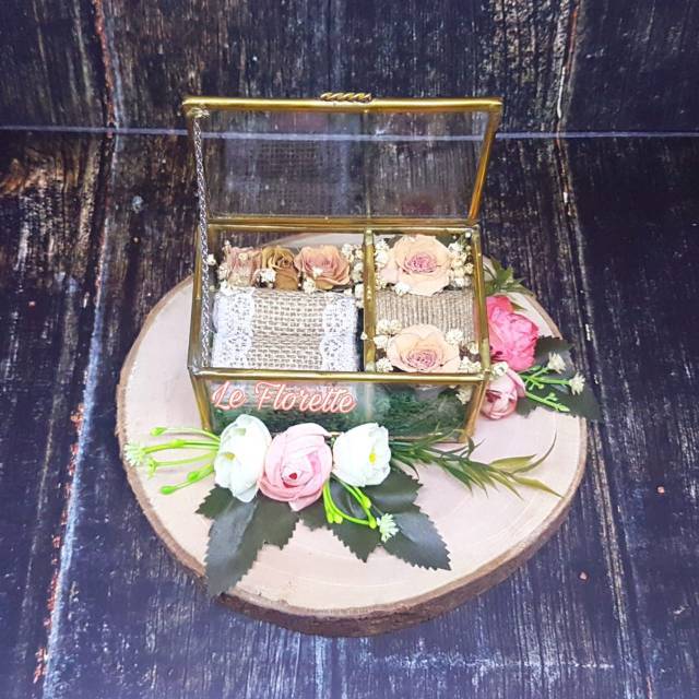 Box Terarrium Ring Bearer with Artificial Flowers Kotak Cincin Terarium Kaca