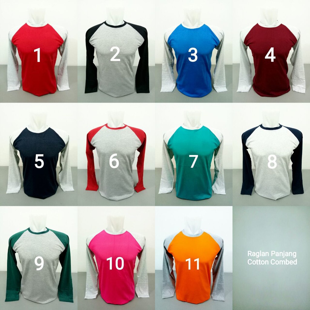 Kaos Raglan Panjang / Reglan / Kaos Polos / Polosan / Cotton Combed