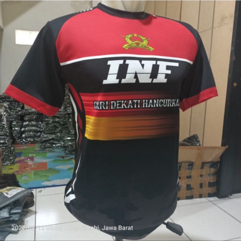 KAOS OLAHRAGA INFANTERI FULL PRINT TNI AD INF | KAOS JERSY INFANTERI INF RED LINE