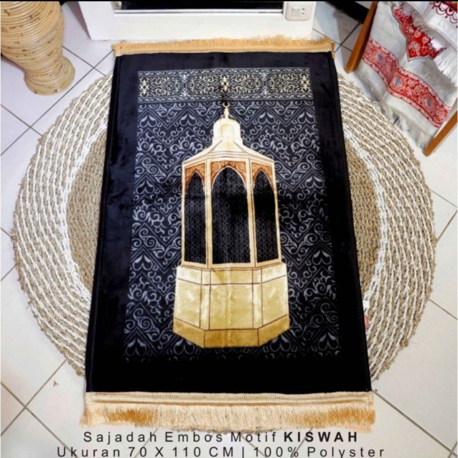 Sajadah Busa Tebal Rumbay Gold Kiswah Hitam Anti Slip/sajadah tebal kiswah hitam exclusive