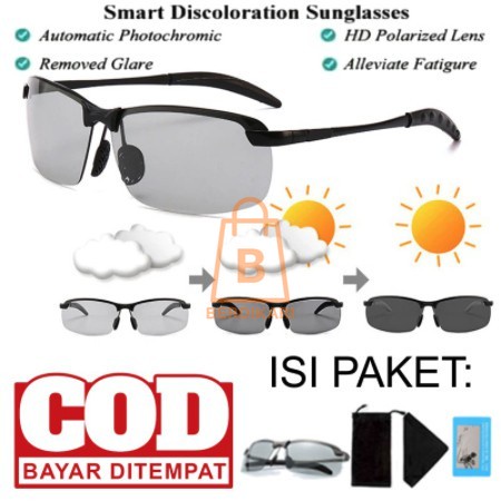 COD Kacamata Anti Silau Siang Dan Malam Sunglass Fotosensitif UV 400 Photochromic Polarized