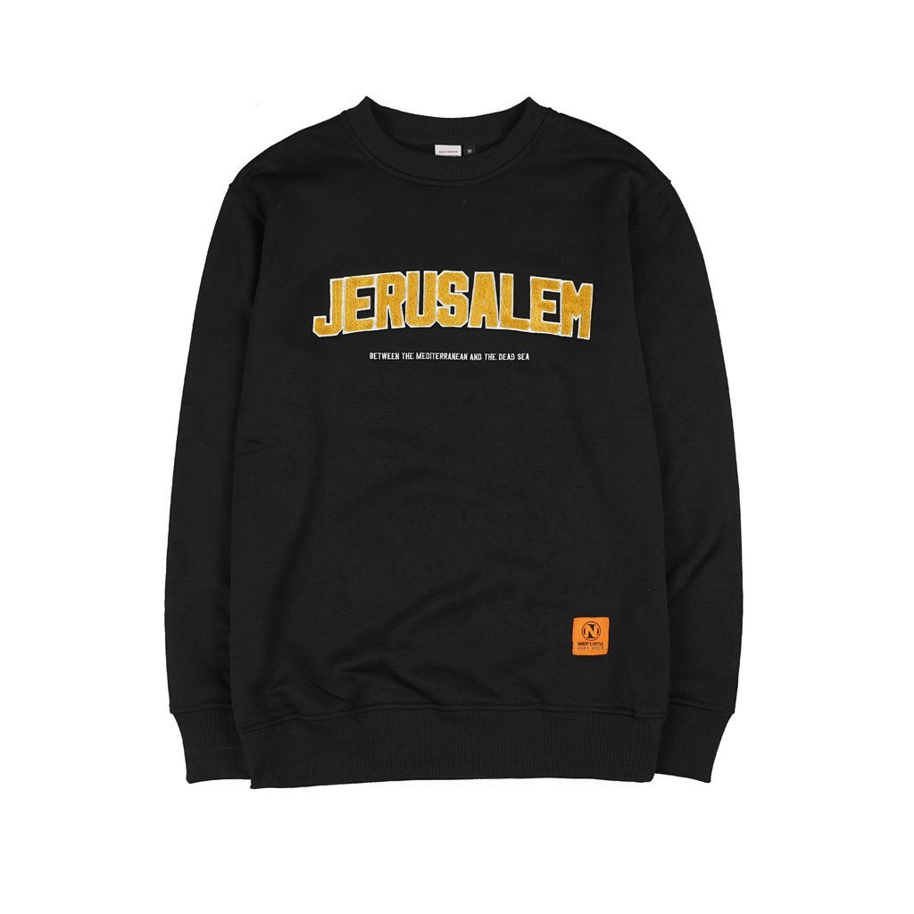 CREWNECK LOGO FULL BORDIR JERUSALEM HITAM SIG KUNING PREMIUM KUALITAS DISTRO SWETER BASIS CREWNECK