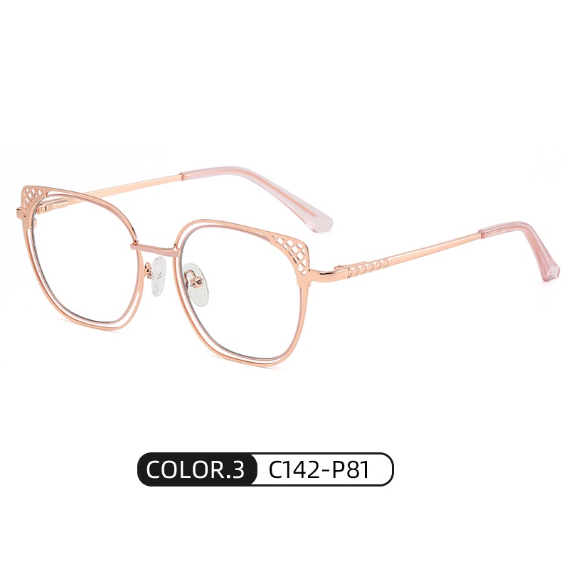 Kacamata Desain Mata Kucing Hollow Bahan Metal Untuk Wanita