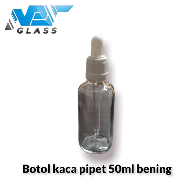 botol kaca pipet 50ml bening - ring segel putih / botol kaca pipet 50ml tebal