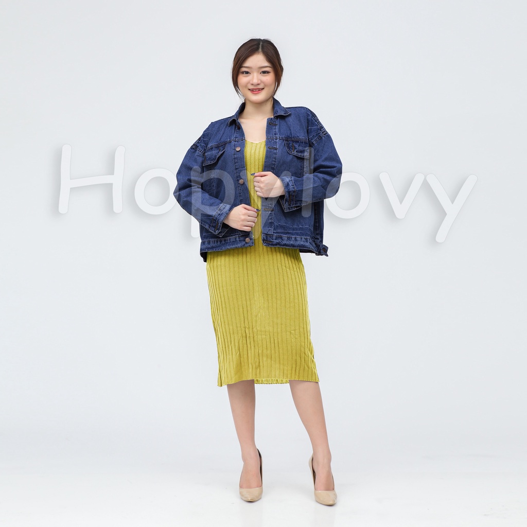 HOPYLOVY Jaket Jeans Wanita Oversize Blue Ellena