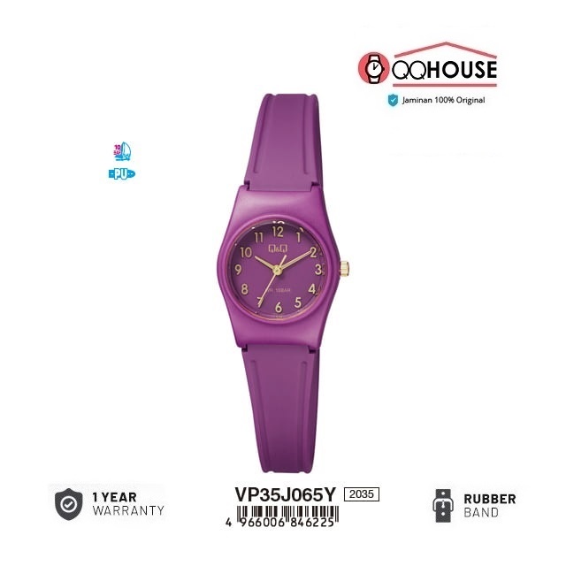 Q&Q QNQ QQ VP35 VP35J VP35J065 VP35J065Y ORIGINAL ANALOG WATCH RUBBER BAND JAM TANGAN WANITA TALI KA