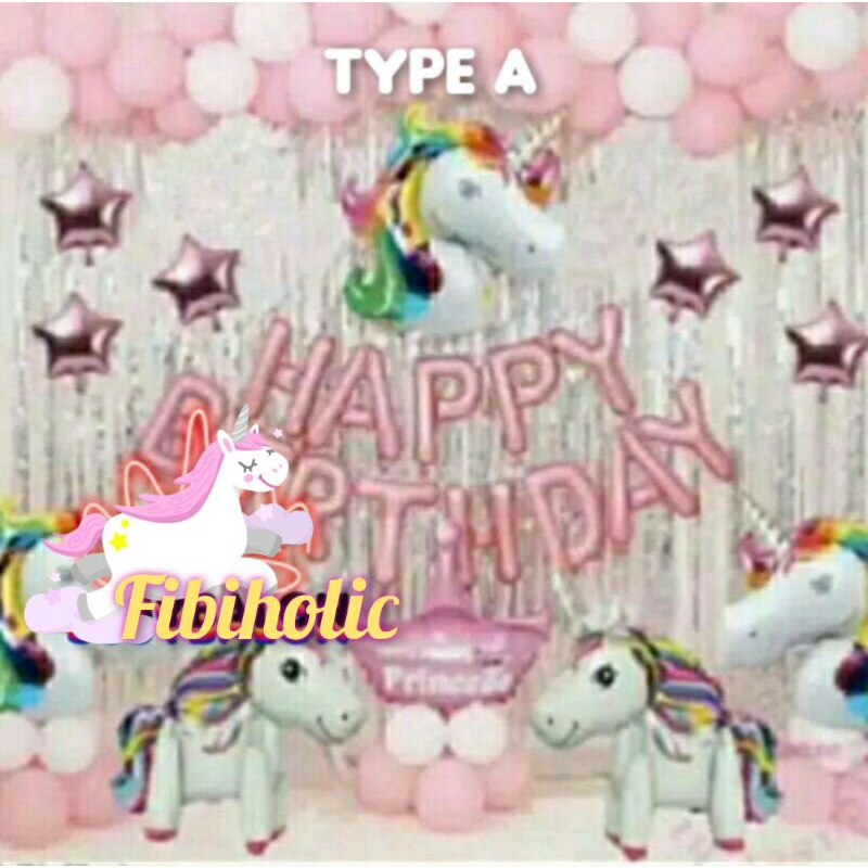 Paket set balon foil unicorn happy birthday pink/dekorasi happy birthday unicorn pony