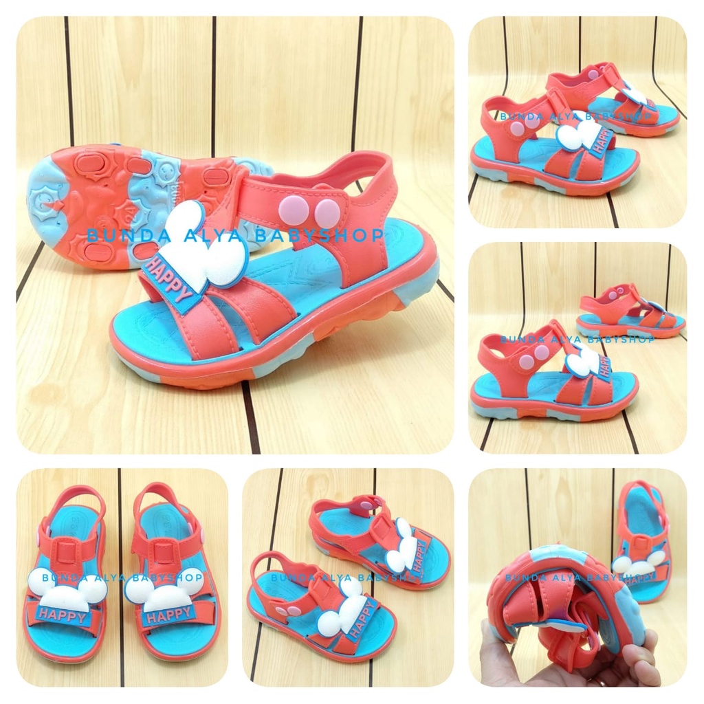 Sendal Anak Laki Laki  Usia 1 2 3 4 Tahun ORANGE Motif Lucu Karet Lentur - Sendal Anak Cowo Elastis Anti Licin