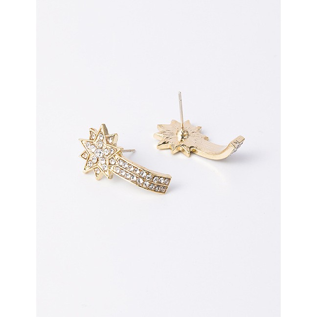 LRC Anting Tusuk Fashion Golden Star Geometric Metal Earrings With Diamonds D84905