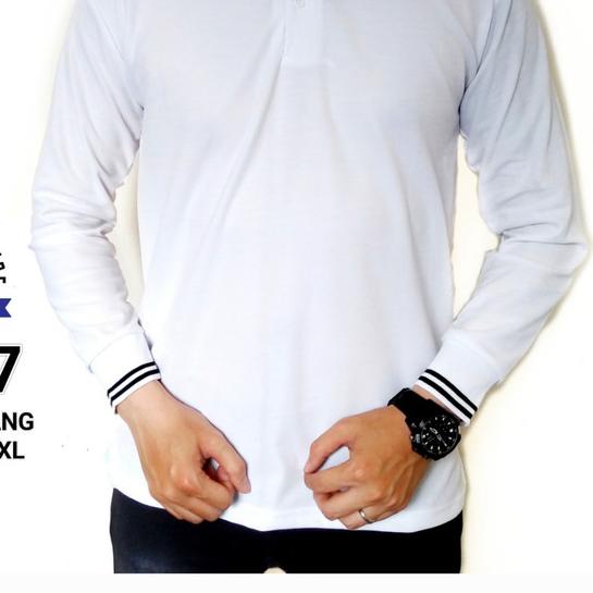 ✥ KAOS POLO LENGAN PANJANG PRIA . BAJU KERAH . POLO SHIRT PANJANG COWOK - Putih Panjang, M ➭