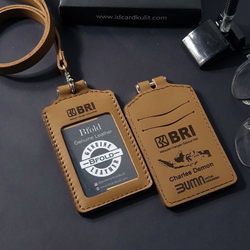 Kalung Id Card Name Tag Kulit sapi asli,Name Tag Id Card,Gantungan Id Card logo BRI  Name Tag Custom