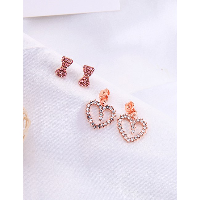 LRC Anting Tusuk Fashion Gold Diamond-shaped Heart-shaped S925 Sterling Silver Detachable Earrings