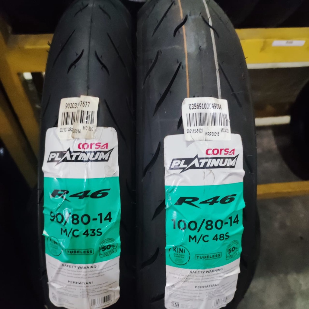 Paket ban motor matic sepasang Corsa R46 90 80 &amp; 100 80 14 platinum tubeless soft compound