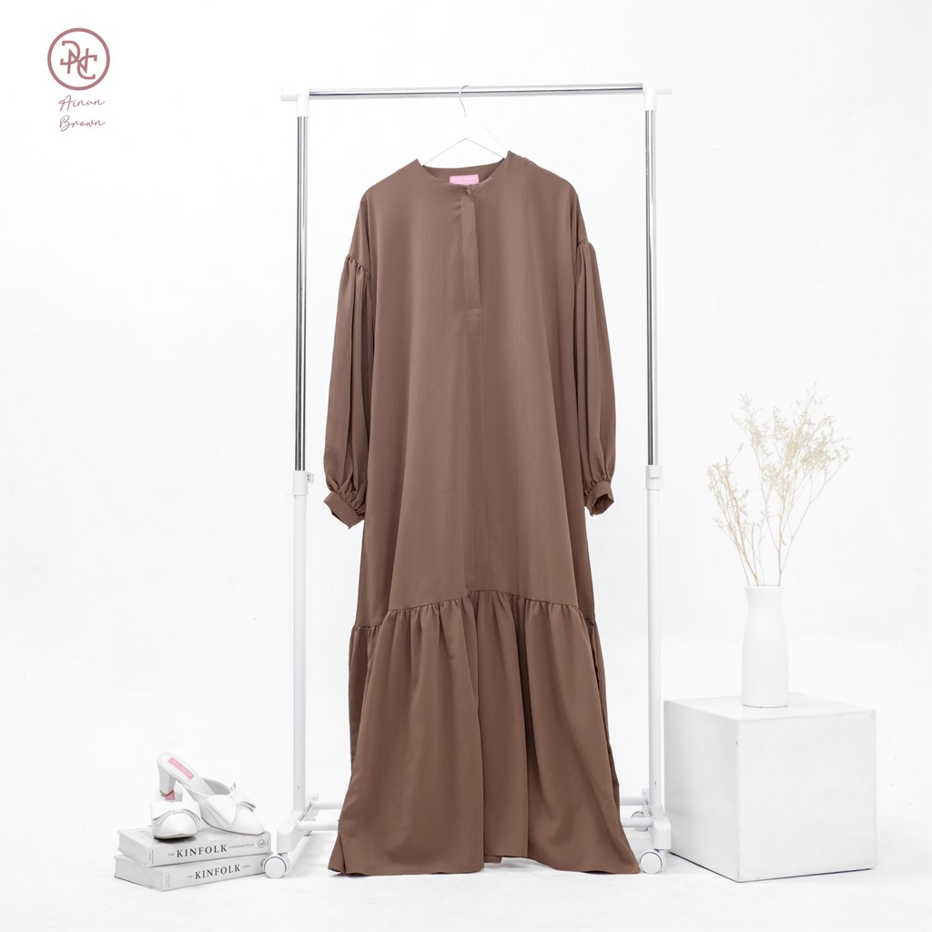 Baju fashion wanita hijab syar'i dress nyaman original -  Ainun Brown