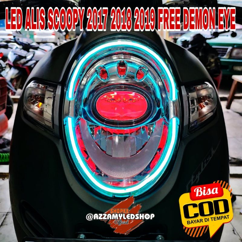 Paket lampu motor DRL alis lampu alis scoopy 2017 Scoopy 2018 Scoopy 2019 free demon eye devil eye kualitas grade A super terang