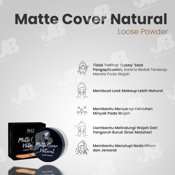 Bedak Tabur Matte Cover Loose Powder SR12 Bedak Untuk Kulit Berjerawat Bedak Tabur Glowing Bedak Glowing Tahan Lama Anti Air