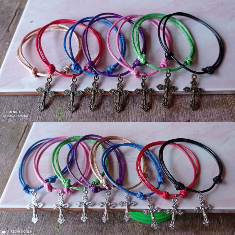 Gelang tali korea 2 mm liontin salib